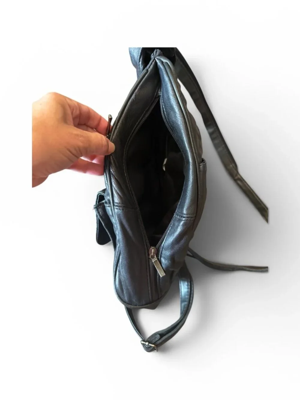 Vintage Black Leather Sling Backpack Crossbody Convertible Mini Backpack Travel